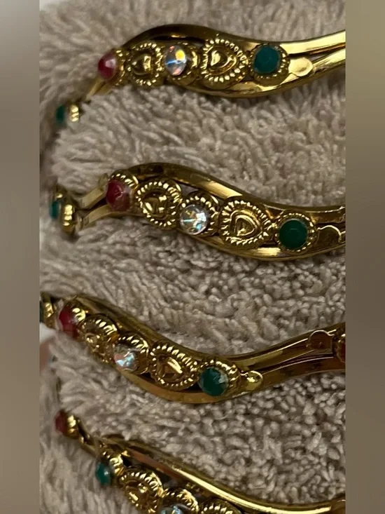 Set of 4 Gold-Plated Zig-Zag Bangles| Multi-Color Kundan Style Bracelets - Picture 5 of 5